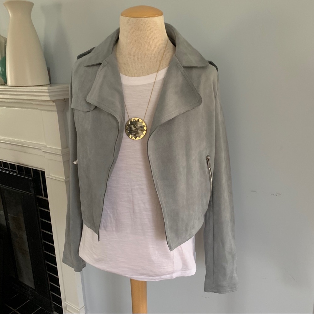 SOLD !!  Anthro faux suede sky blue Expressway moto jacket - Picture 5 of 16